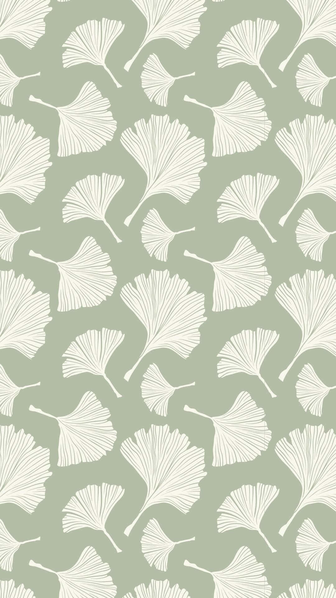 ginkgo leaves, white ginkgo leaves, muted sage green background, Full HD Phone Wallpaper