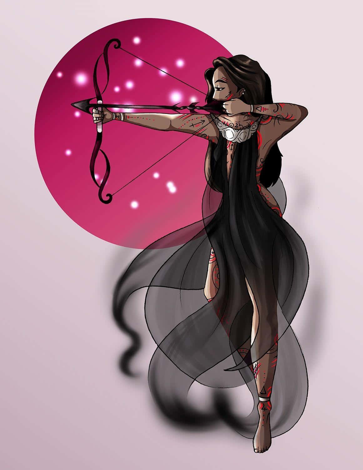 Sagittarius, tattooed archer woman, flowing black robes, HD Phone Wallpaper