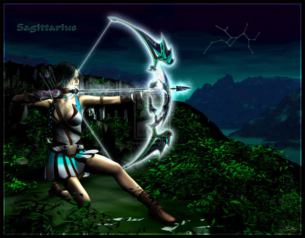 Cute Sagittarius, glowing armor, luminous bow, SD Desktop Wallpaper