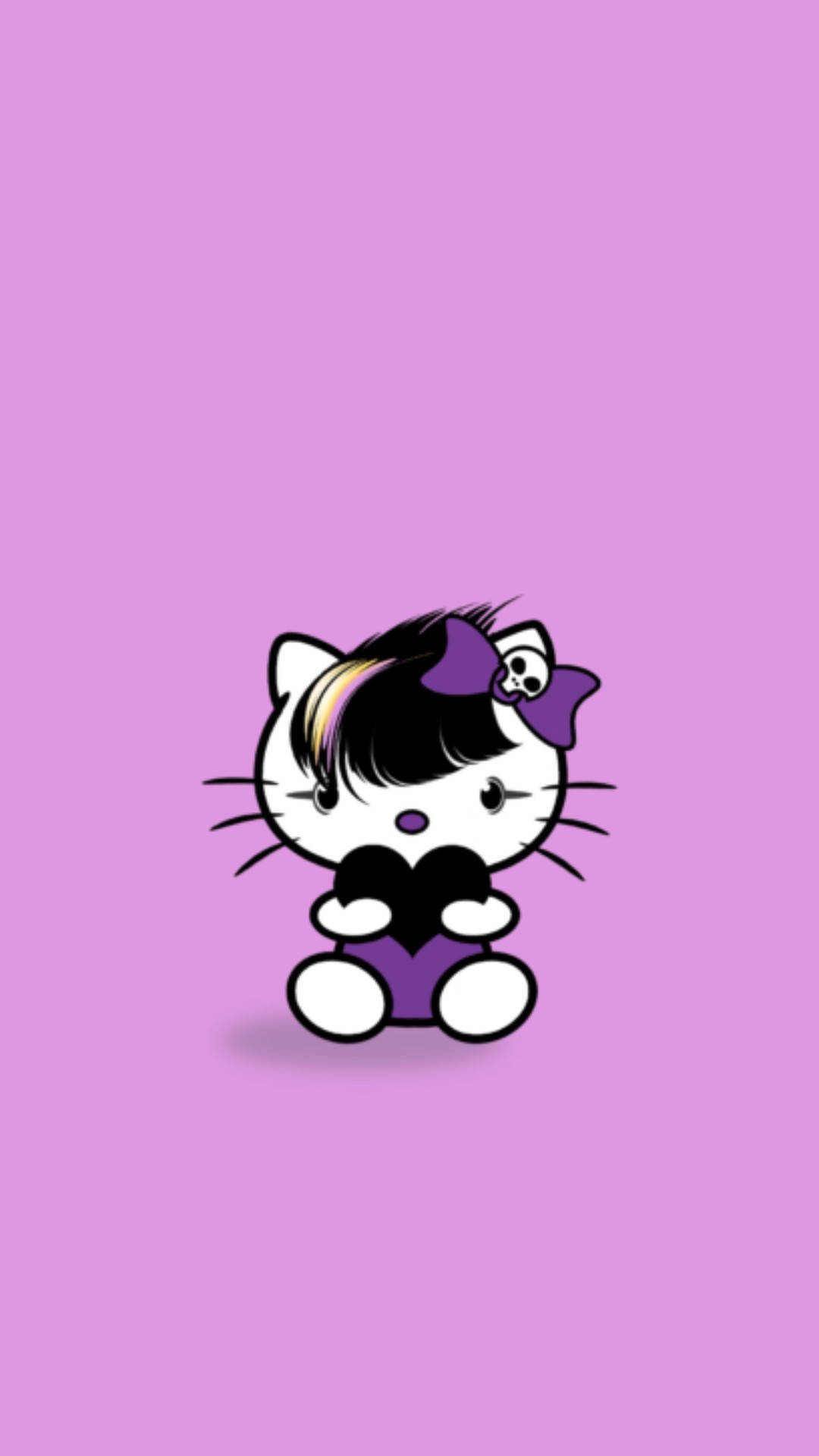 Cute Sanrio, black hair, purple bow, Full HD Phone Wallpaper