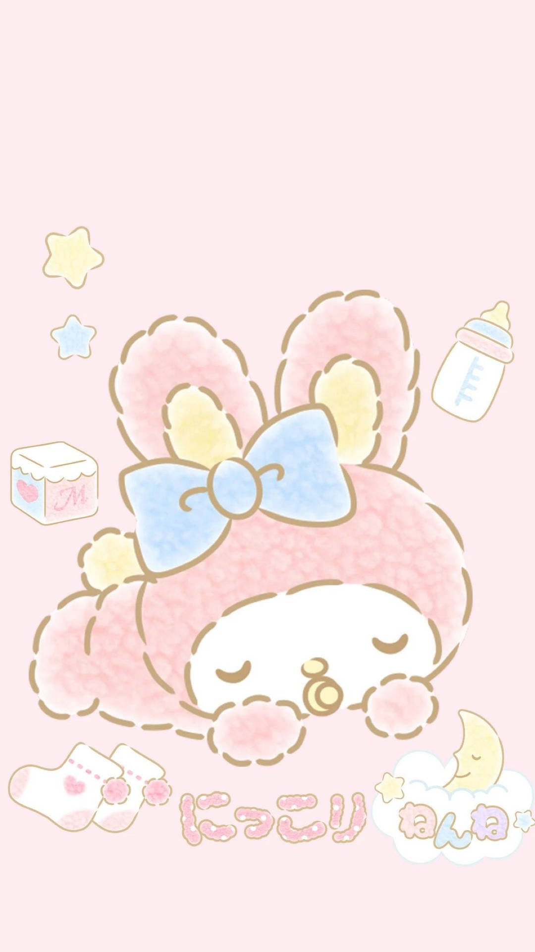 Sanrio characters, pink bunny character, blue bow, Full HD Phone Wallpaper