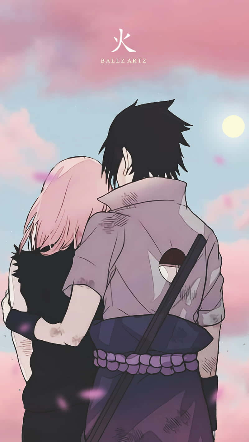 Cute Sasuke, anime characters, soft pink and blue sky, HD Phone Wallpaper