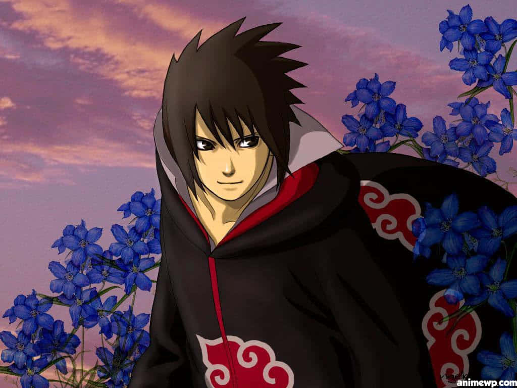 Cute Sasuke, dark hair, red cloud cloak, SD Desktop Wallpaper