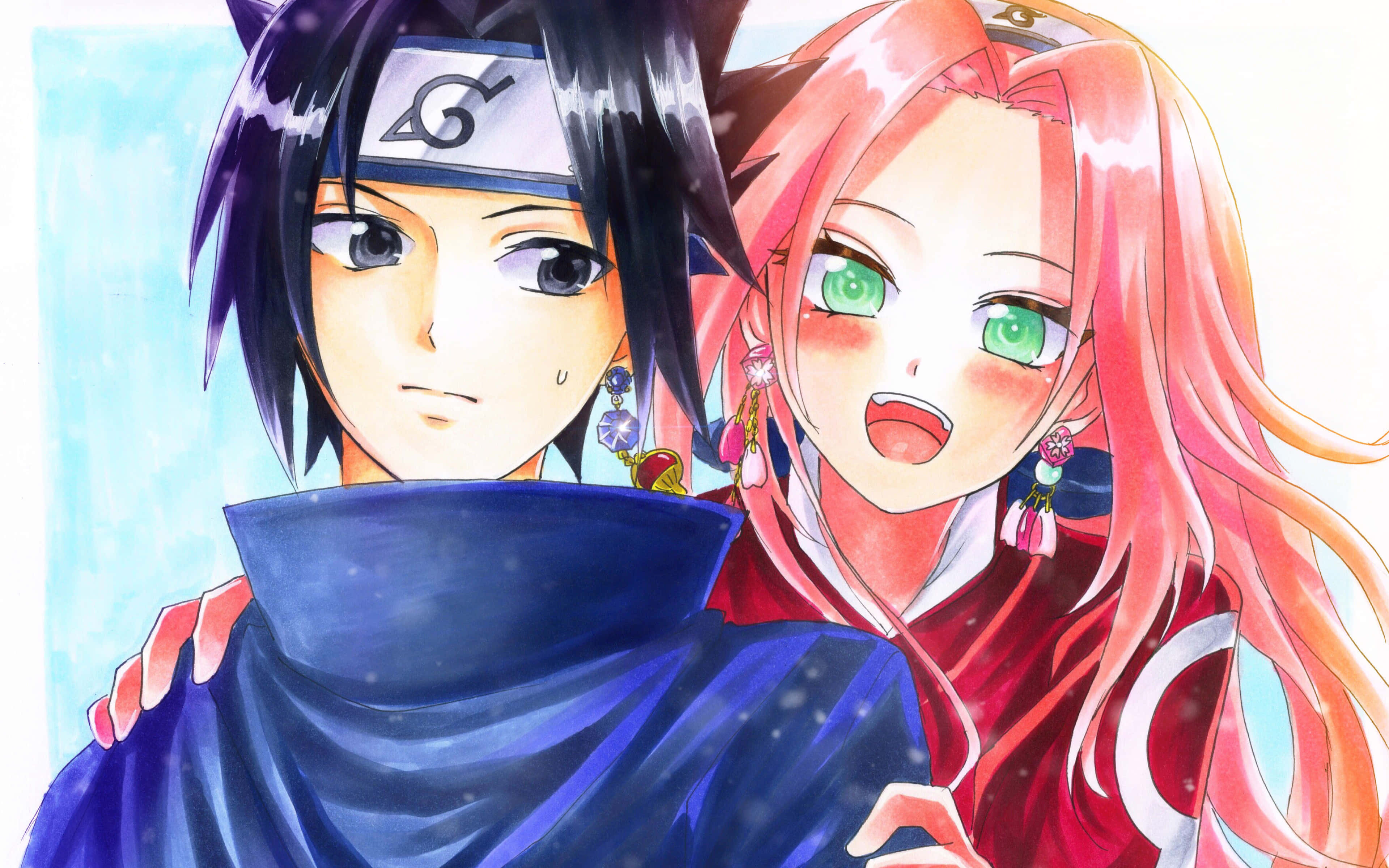 Cute Sasuke, dark hair, blue cloak, 4K Desktop Wallpaper