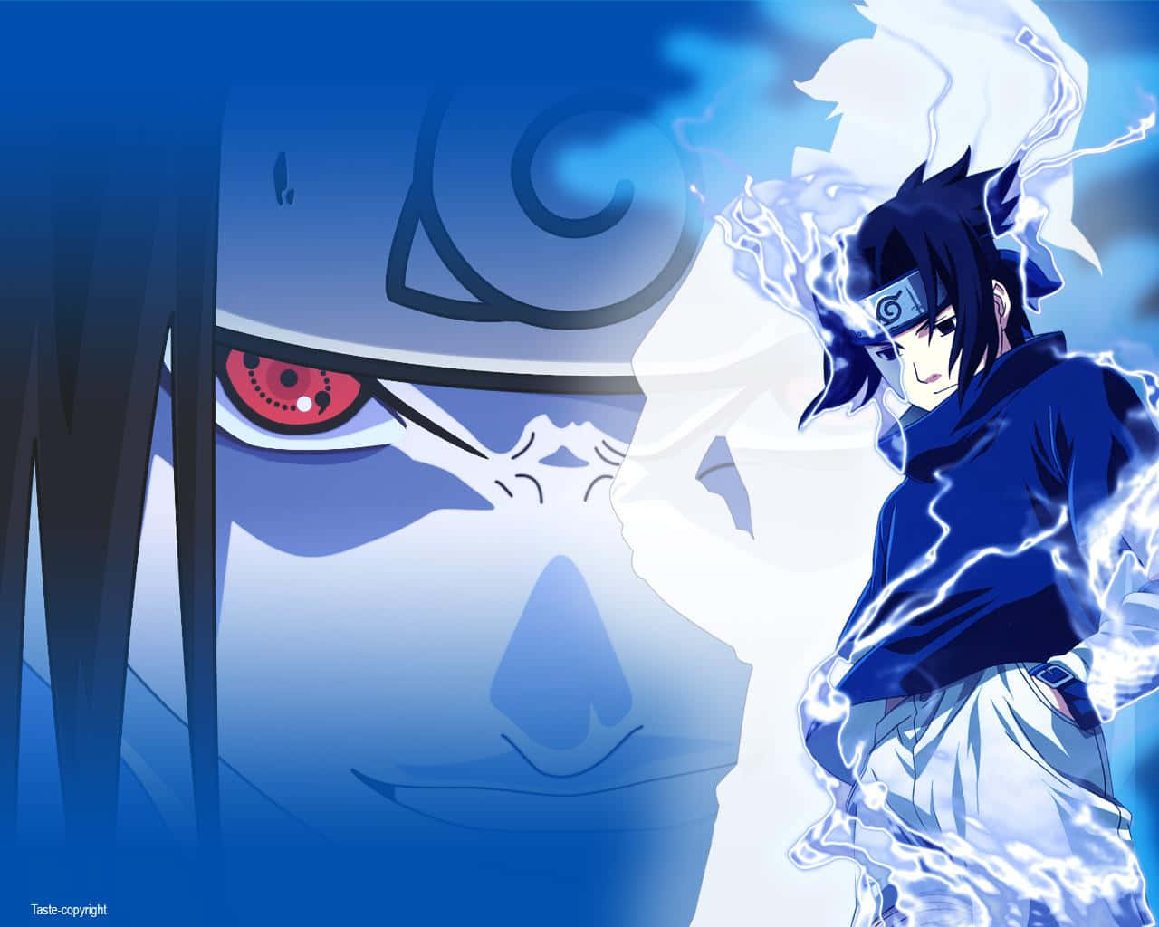 Sasuke, blue-toned anime scene, lightning, HD Desktop Wallpaper