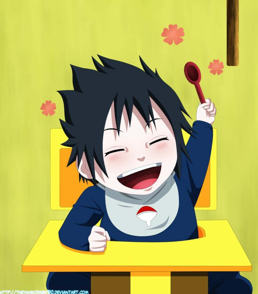 Cute Sasuke, spiky black hair, red spoon, SD Phone Wallpaper