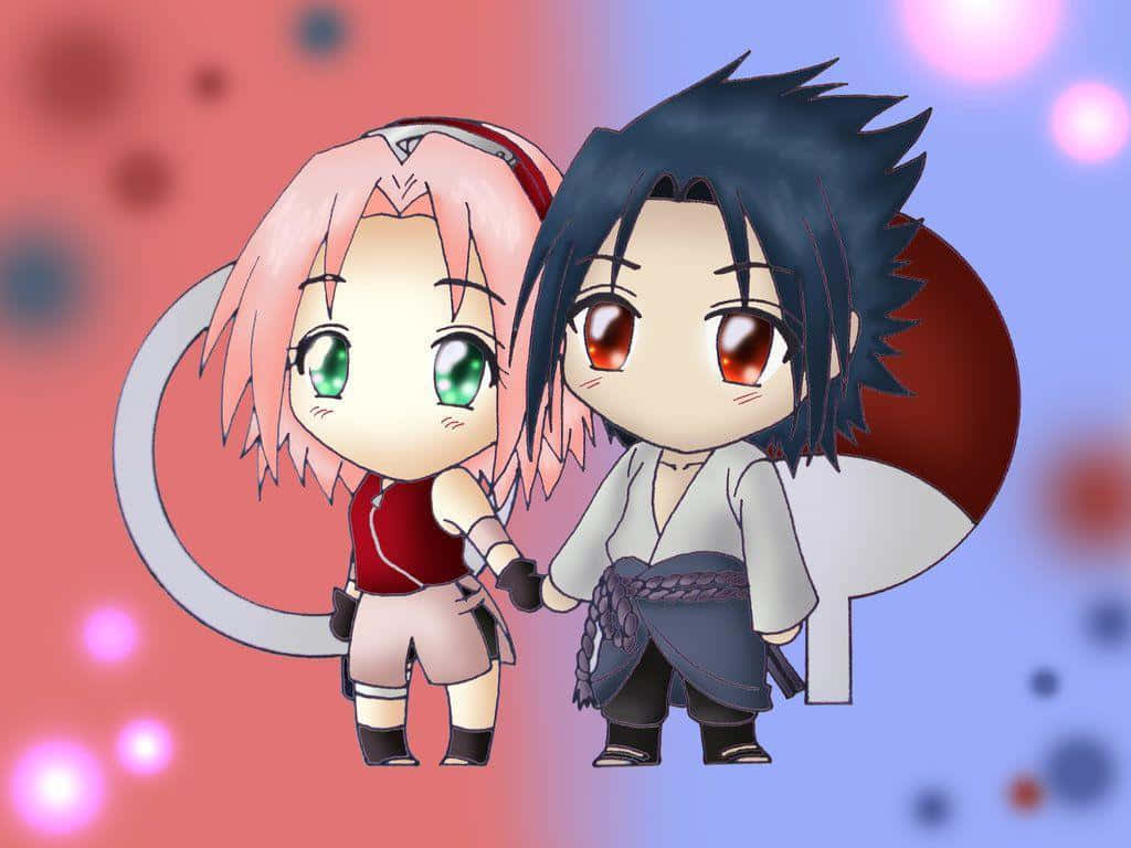 Cute Sasuke, chibi anime characters, pink and black hair, SD Desktop Wallpaper