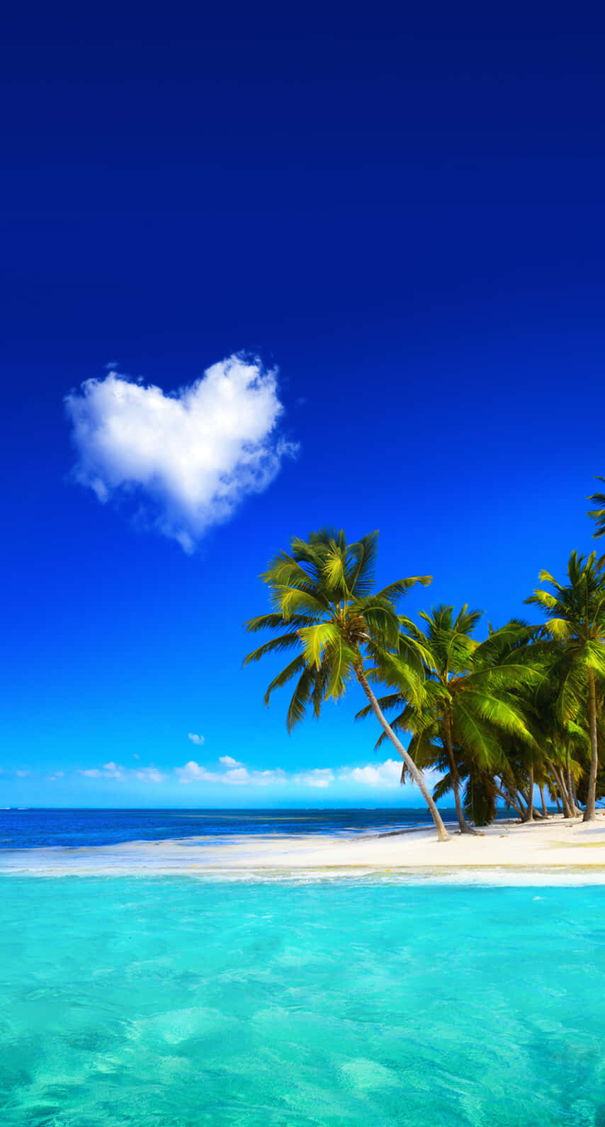 heart-shaped cloud, tropical beach, turquoise water, HD Phone Wallpaper
