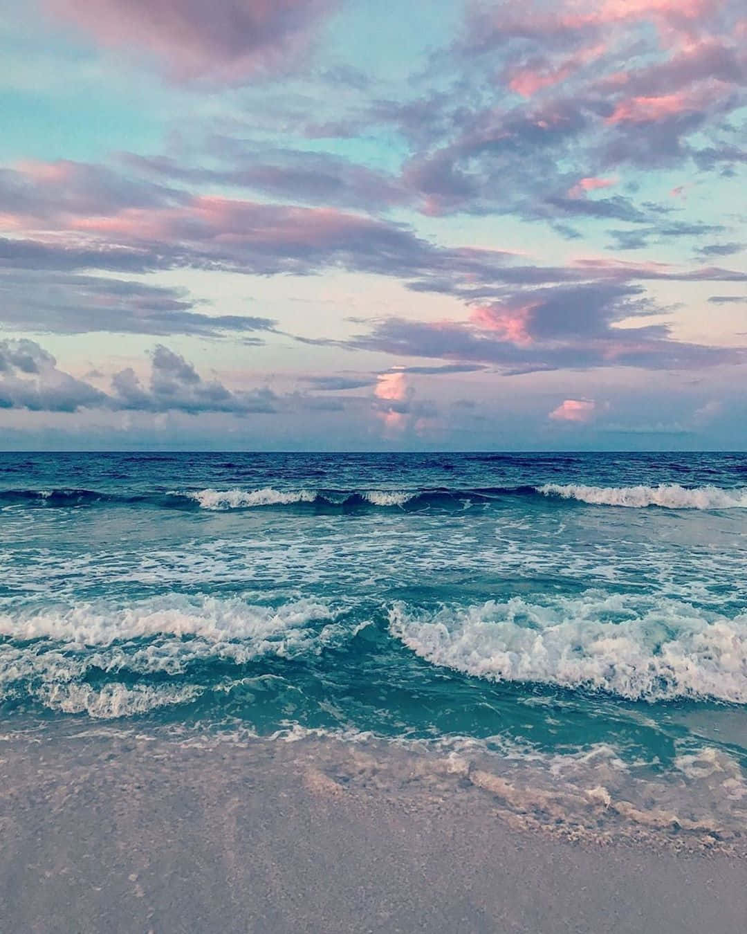 Turquoise ocean, sandy shore, pastel pink and blue sunset sky, HD Phone Wallpaper