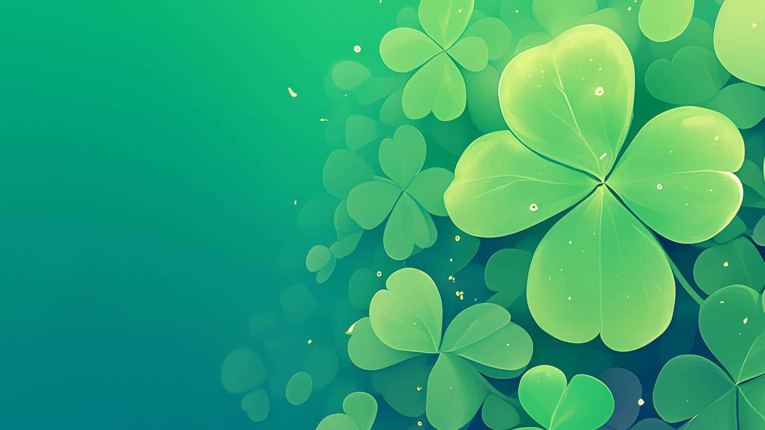 vibrant green, four leaf clovers, gradient teal background, HD Desktop Wallpaper