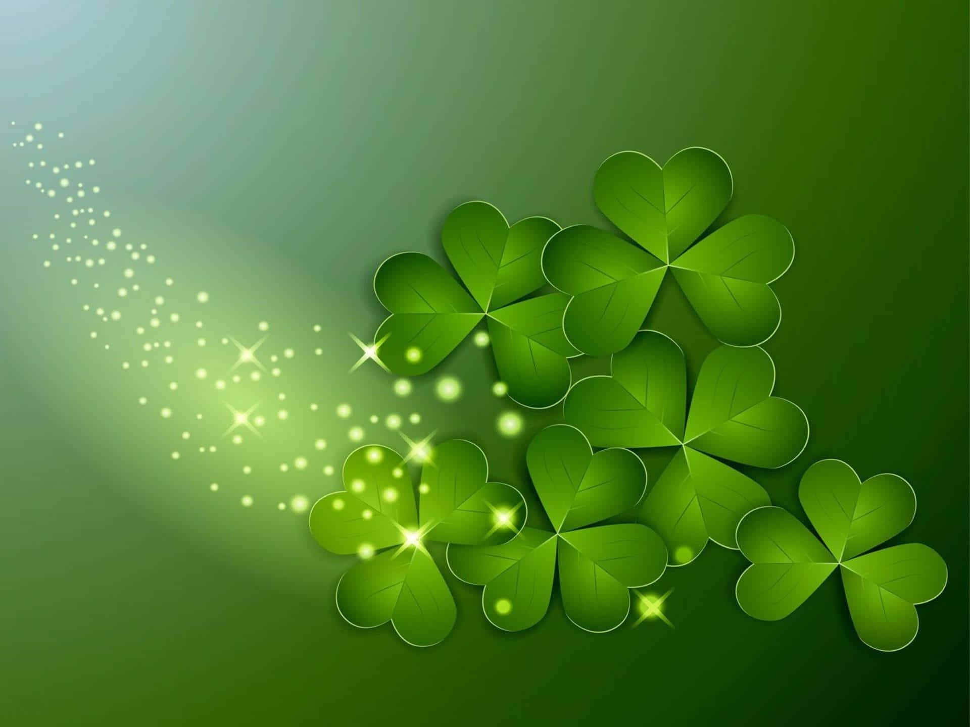 sparkling green shamrocks, four leaf clovers, glow, Full HD Desktop Wallpaper