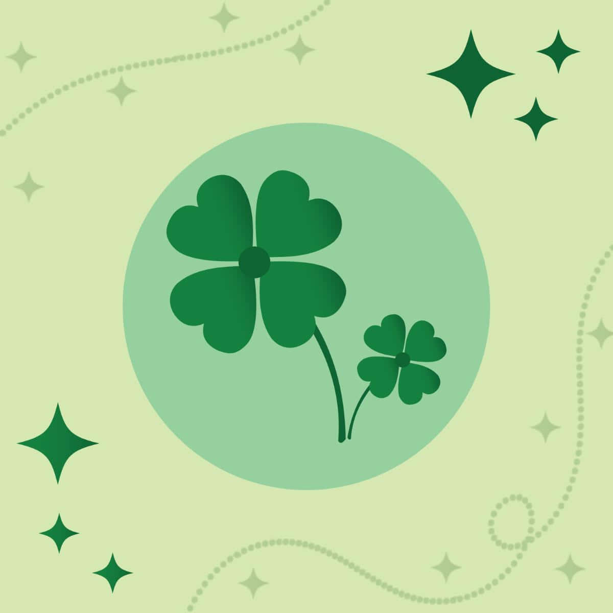 stylized four leaf clover, soft green circle, pastel background, SD Desktop Wallpaper