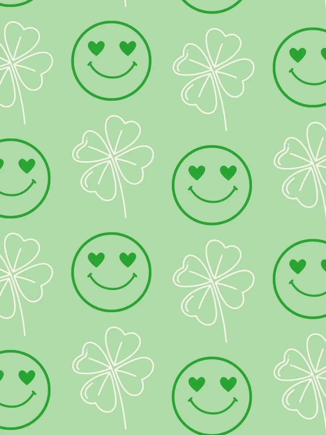 Happy Shamrock Pattern, smiling faces, heart eyes, HD Phone Wallpaper