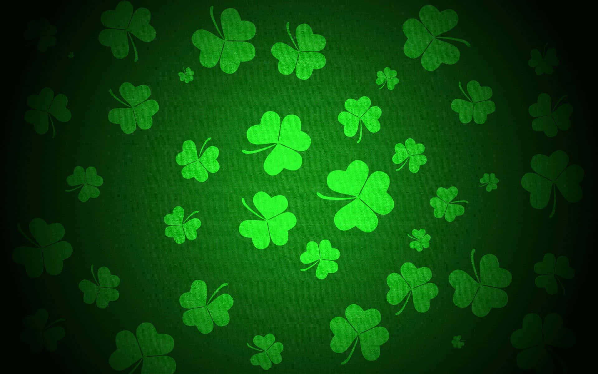 glowing green shamrocks, vibrant green four leaf clovers, gradient green backdrop, Full HD Desktop Wallpaper