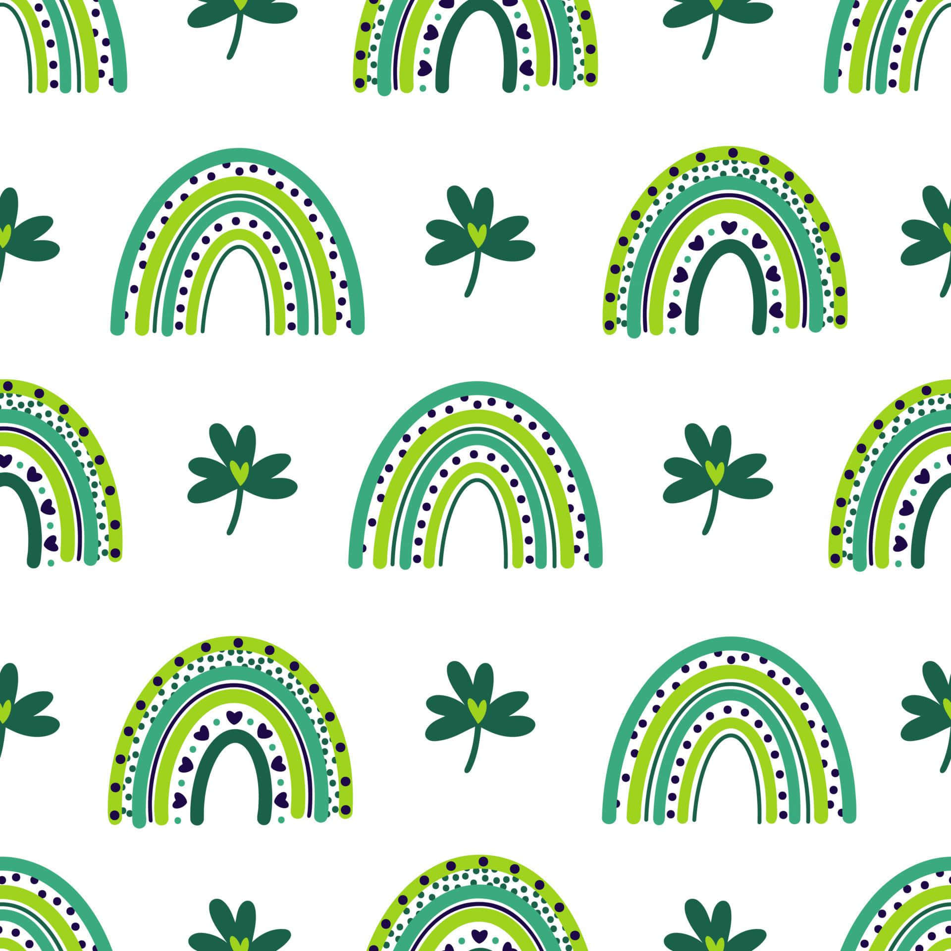 stylized green rainbows, stylized shamrocks, white background, Full HD Desktop Wallpaper