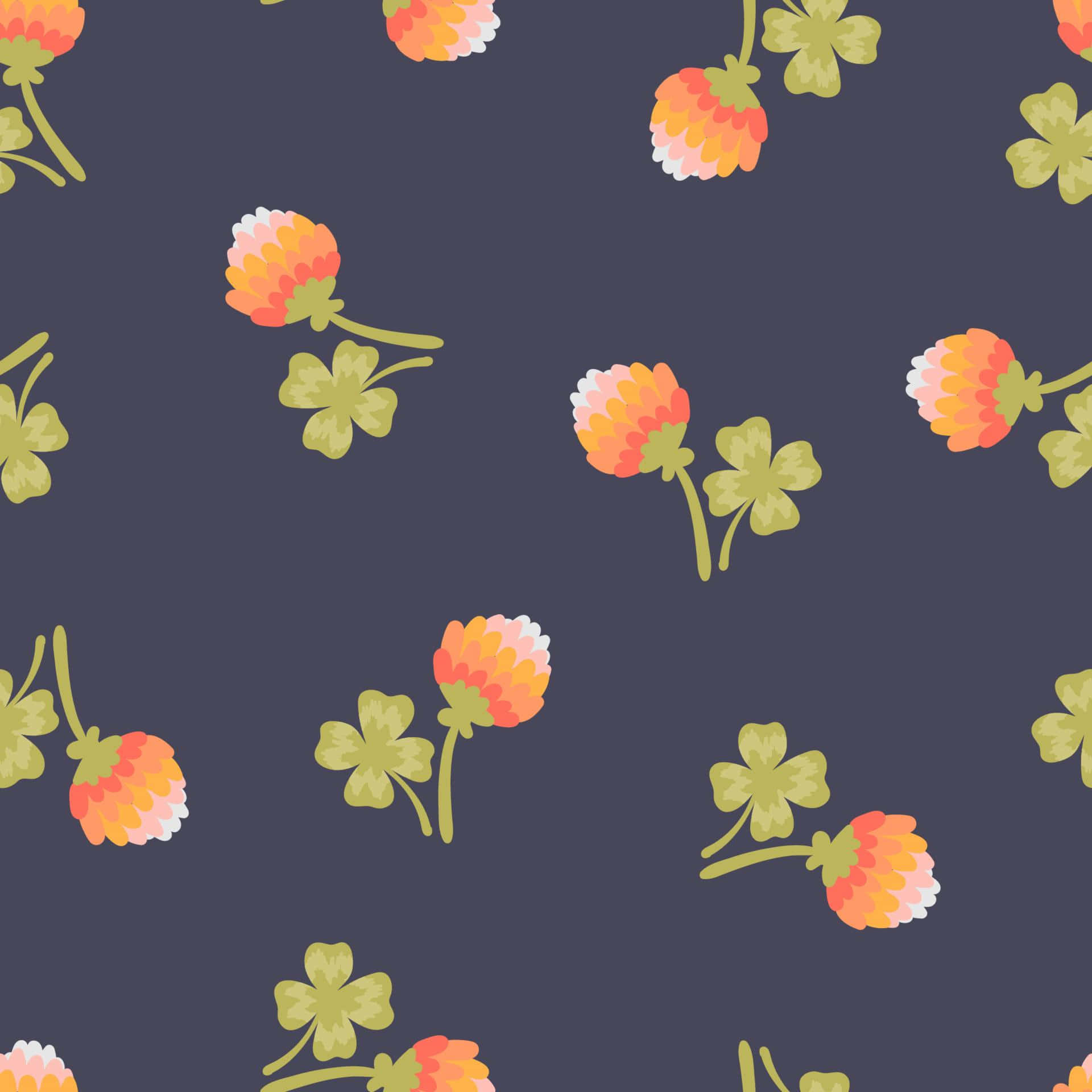 floral shamrock pattern, orange clover flowers, white clover flowers, Full HD Desktop Wallpaper