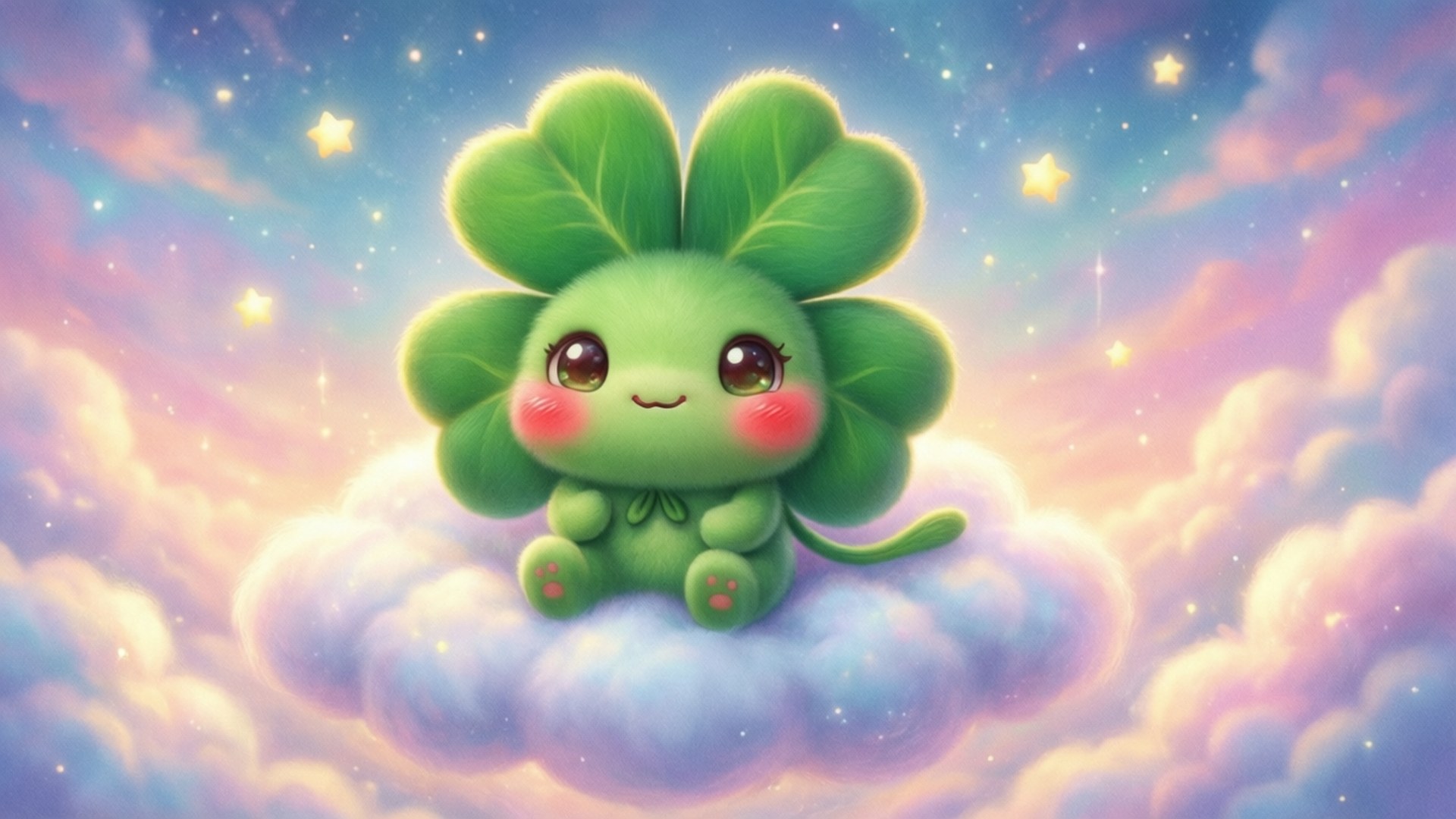 shamrock, fluffy cloud, starry pastel sky, Full HD Desktop Wallpaper