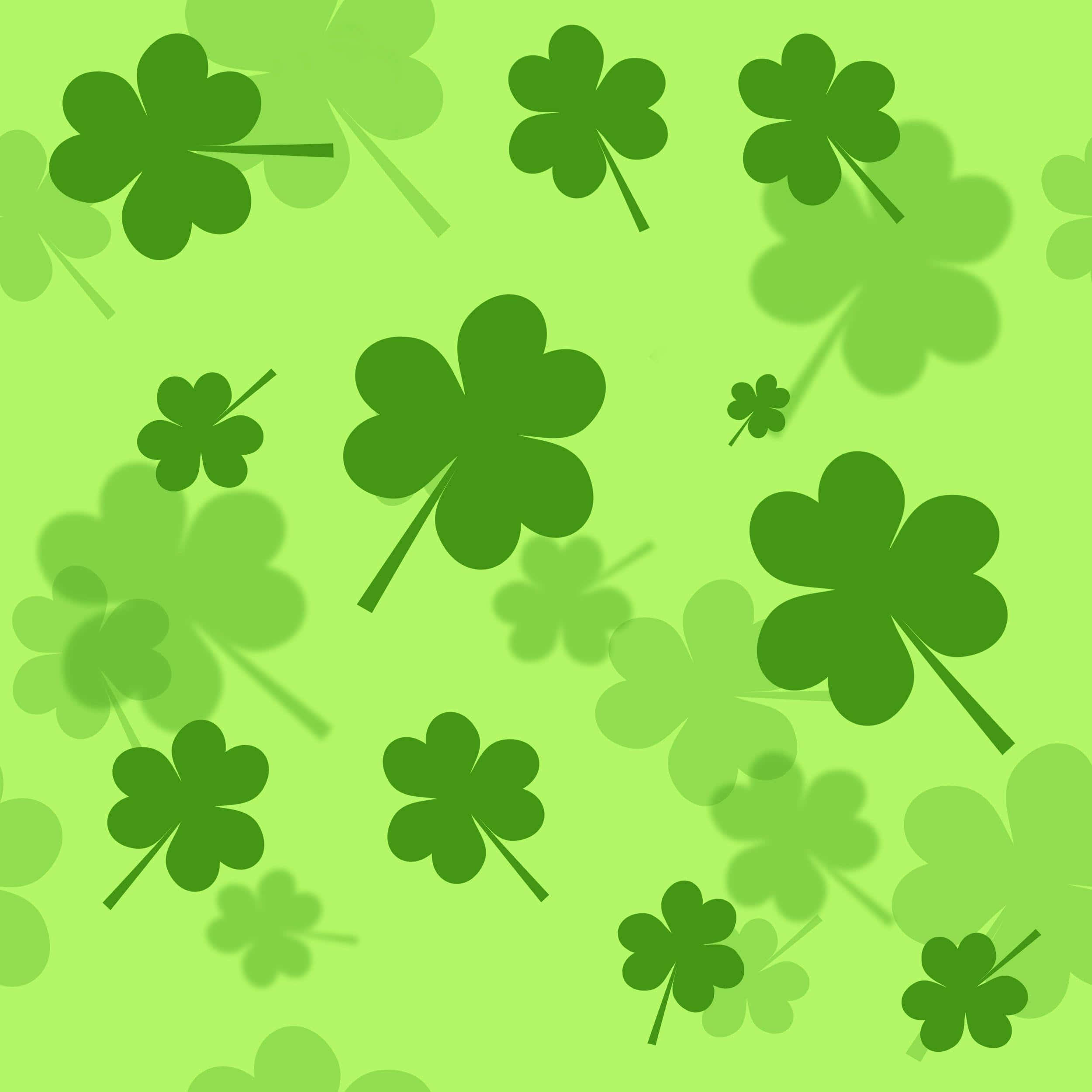 green shamrock pattern, vibrant green four-leaf clovers, bright lime background, Full HD Desktop Wallpaper