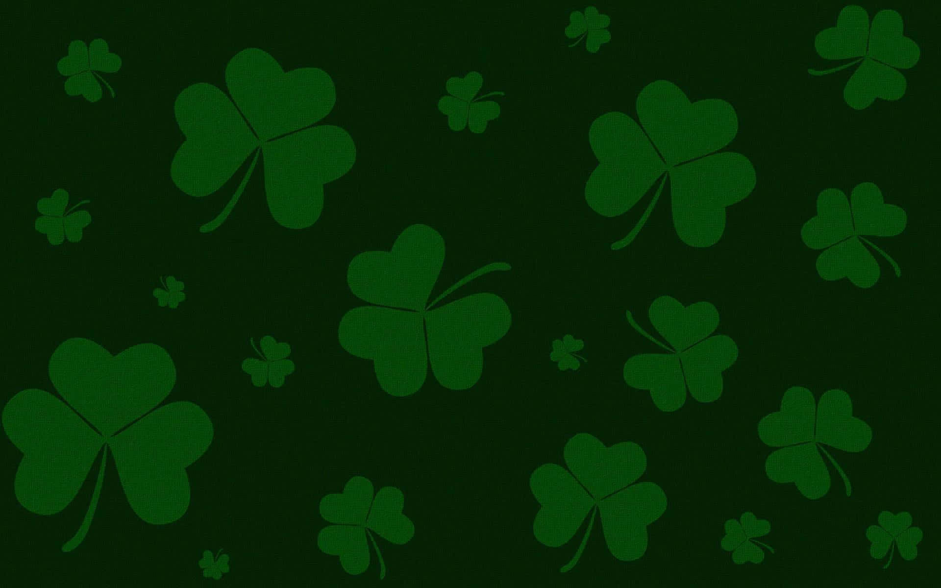 green shamrock pattern, dark green background, four leaf clover silhouettes, Full HD Desktop Wallpaper
