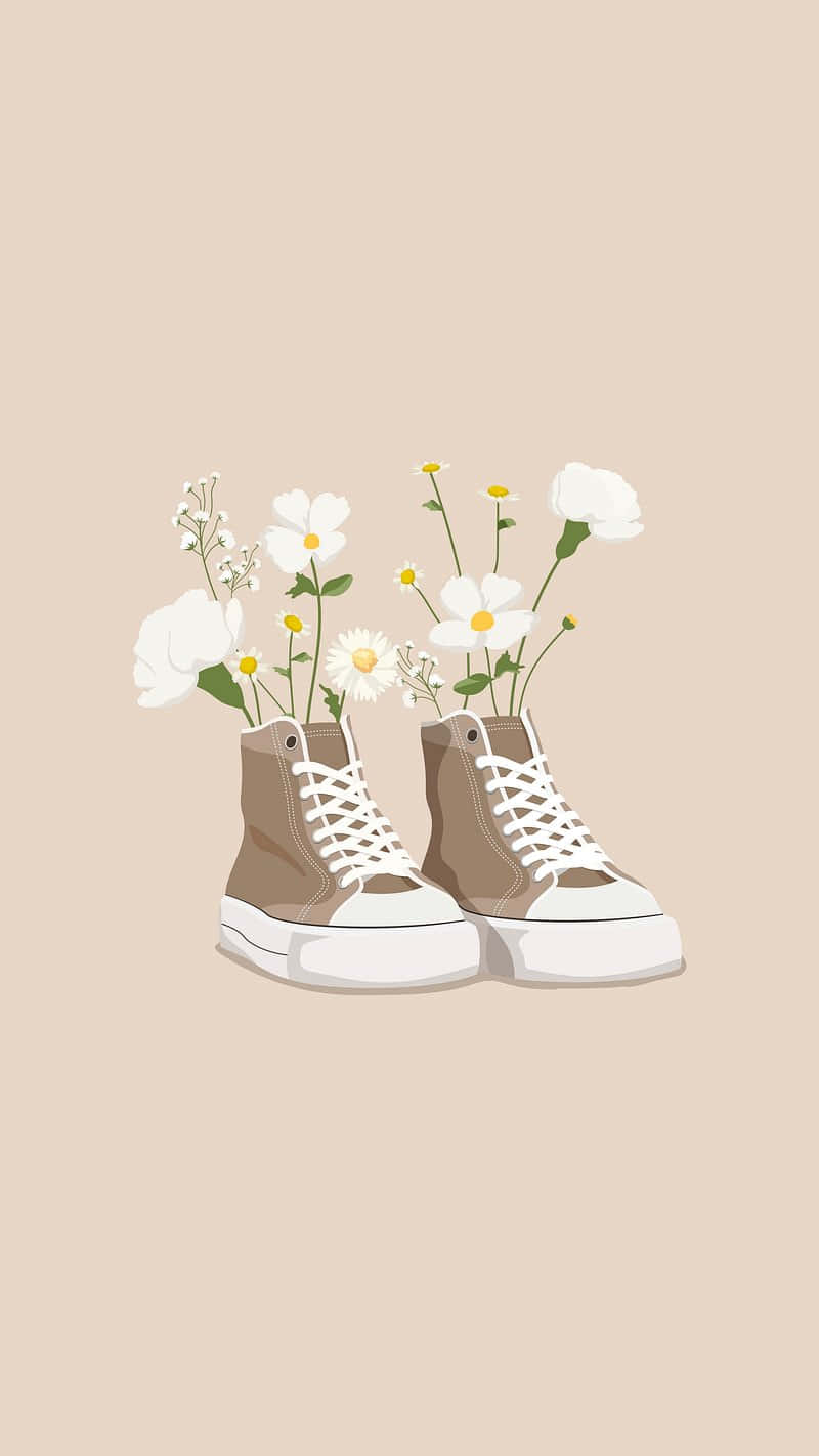floral high top sneakers, brown high-top sneakers, white daisies, HD Phone Wallpaper