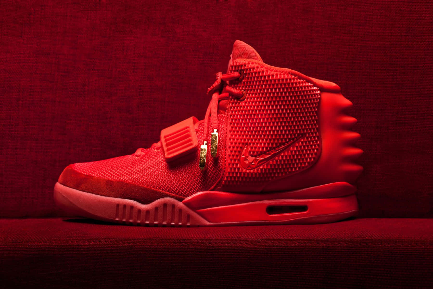 red high-top sneaker, gold accents, red textured backdrop, HD Desktop Wallpaper