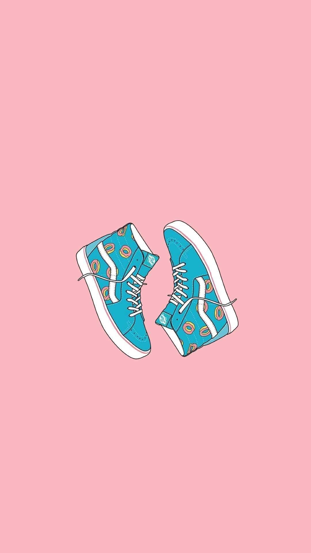 turquoise high-top sneakers, donut patterns, soft pink background, Full HD Phone Wallpaper