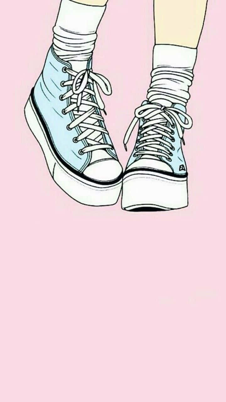light blue high-top sneakers, white laces, thick soles, HD Phone Wallpaper