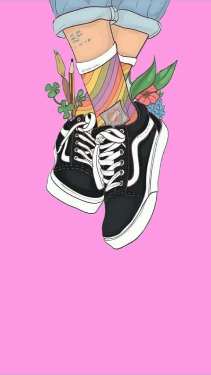 black sneakers, rainbow socks, pink background, HD Phone Wallpaper