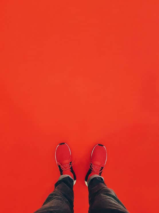 red shoes, red sneakers, wooden floor, SD Phone Wallpaper