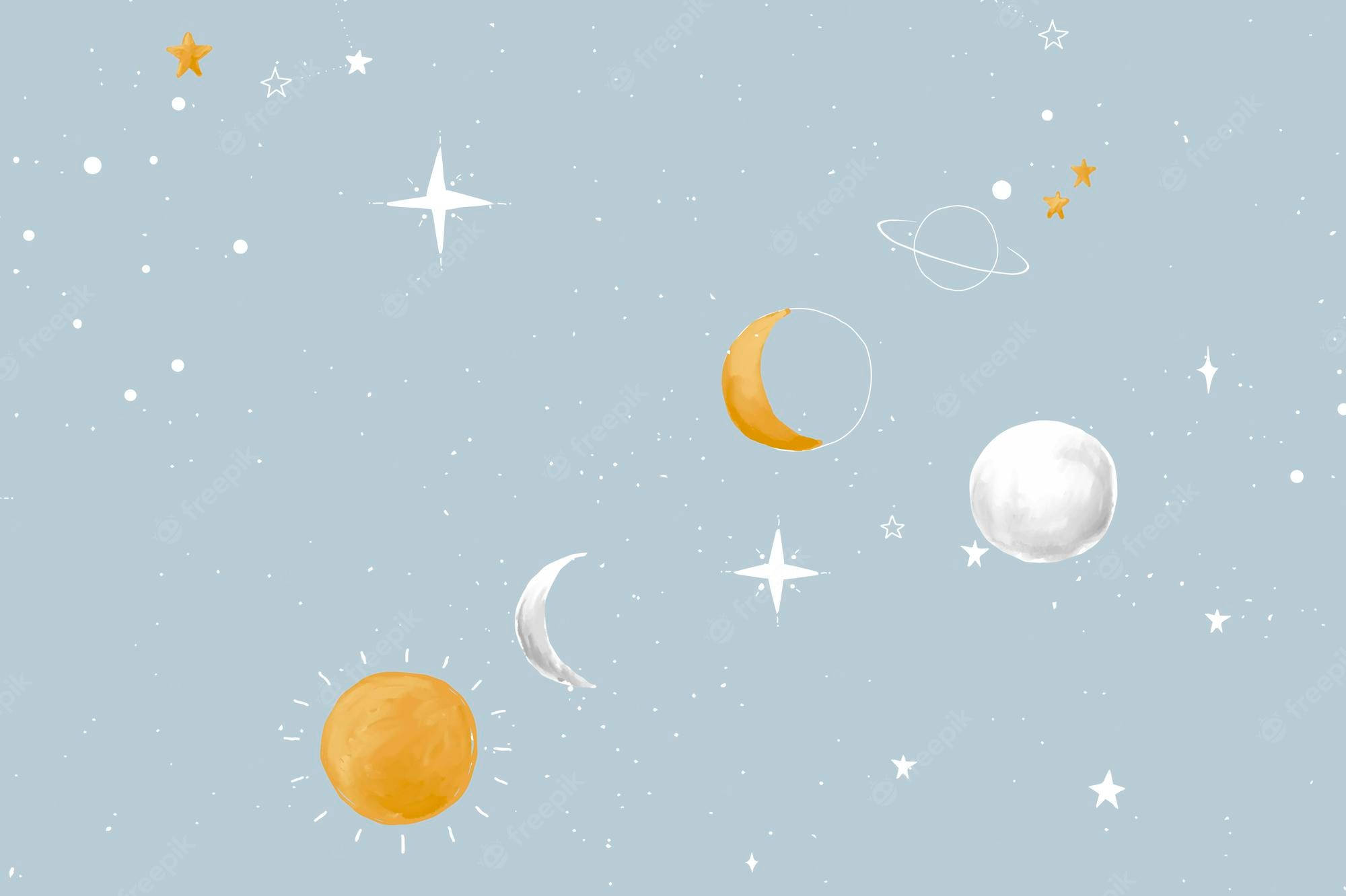Moon, Star, Pastel sky, Full HD Desktop Wallpaper