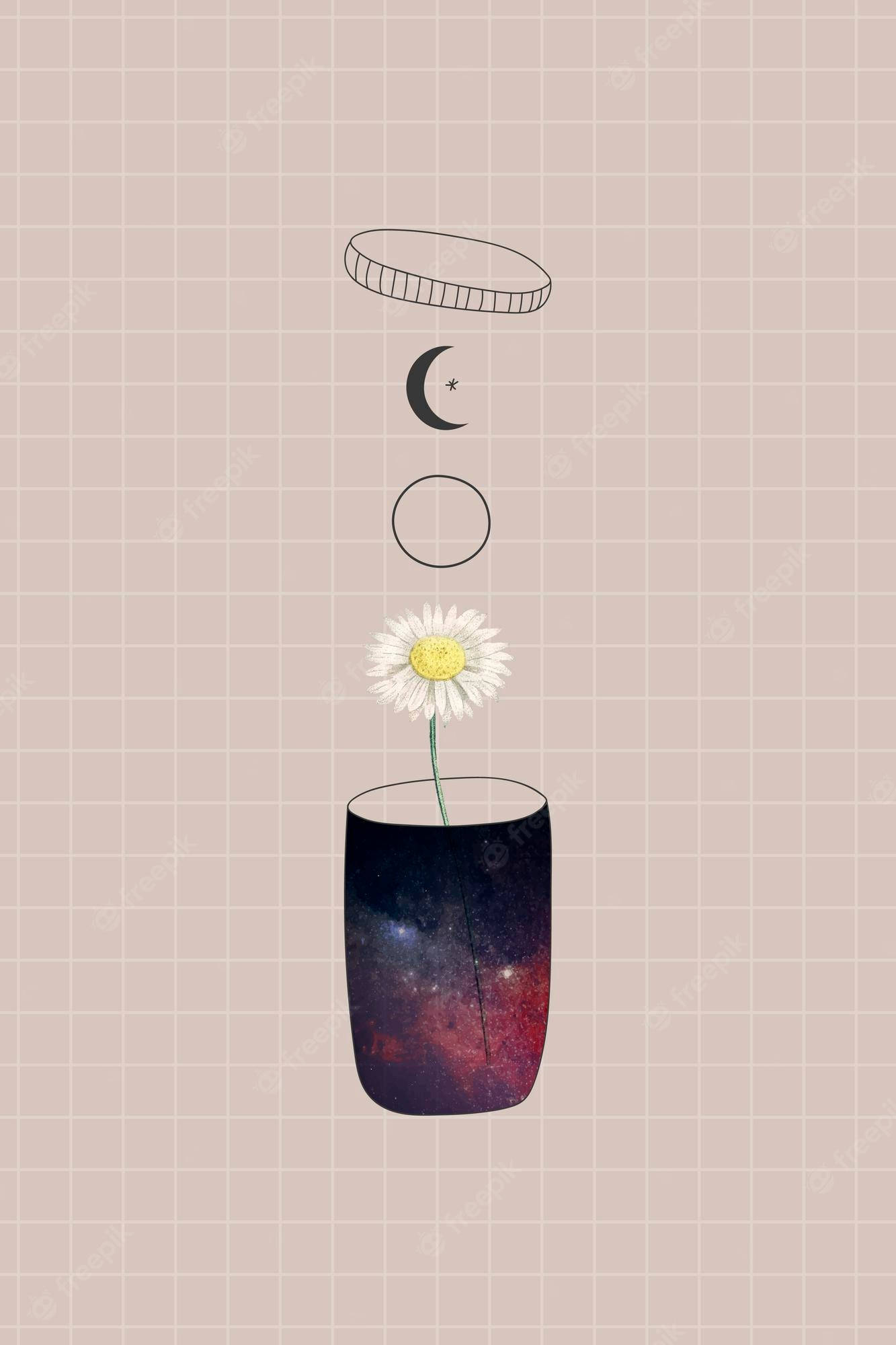daisy, cosmic vase, floating moon, Full HD Phone Wallpaper