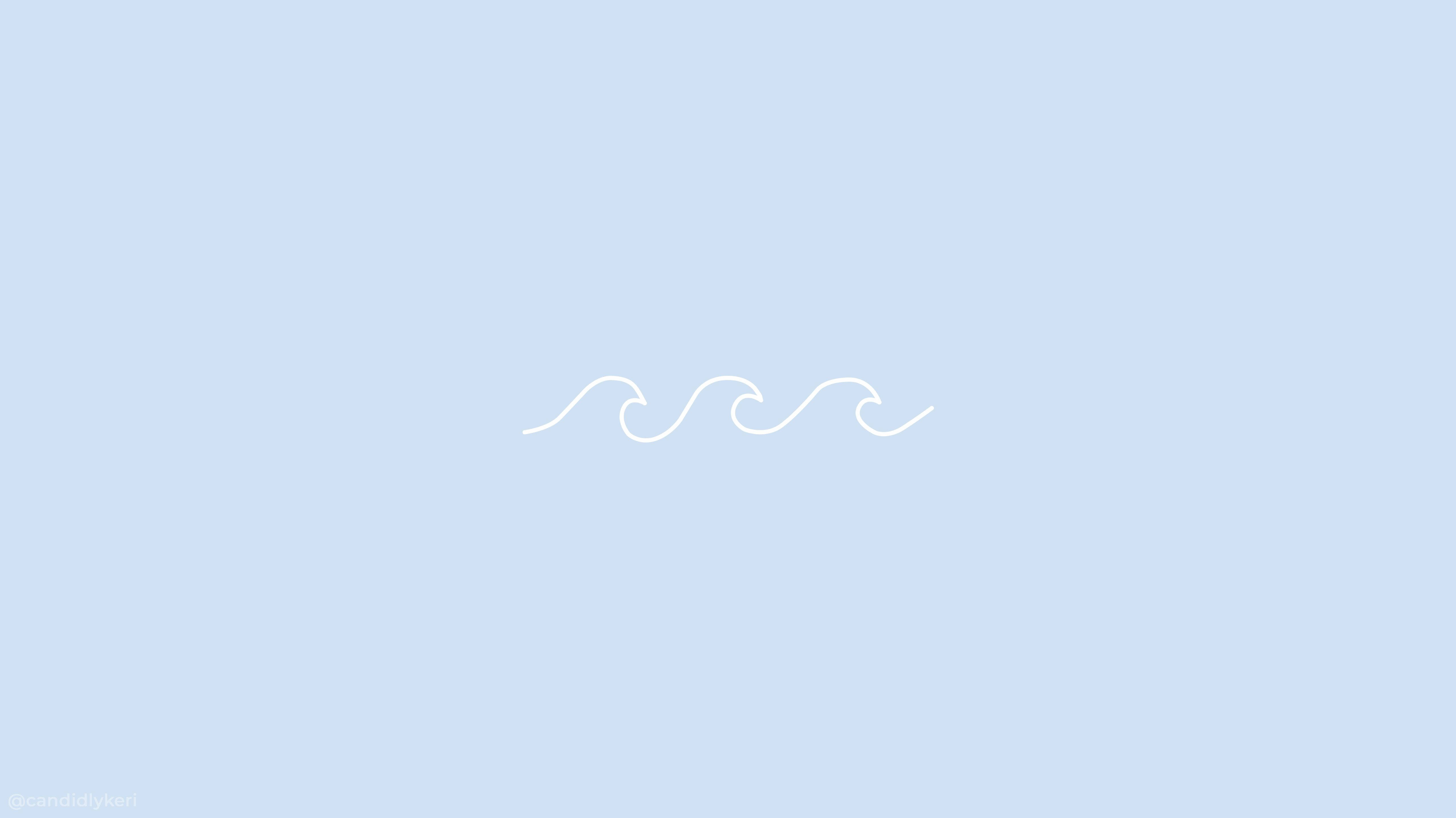 cute simple aesthetic desktop, white wave line art, soft pastel blue background, 5K Desktop Wallpaper