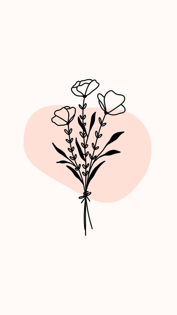 three flowers, black line drawing, bow, HD Phone Wallpaper