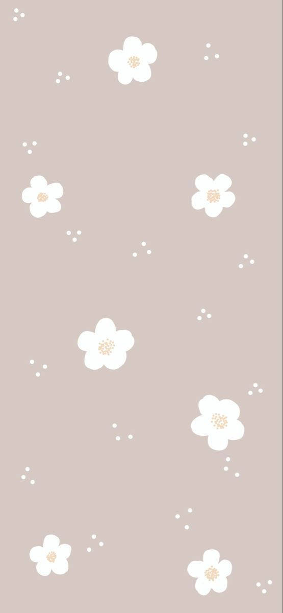 white minimalist flowers, tiny dots, soft beige background, SD Phone Wallpaper