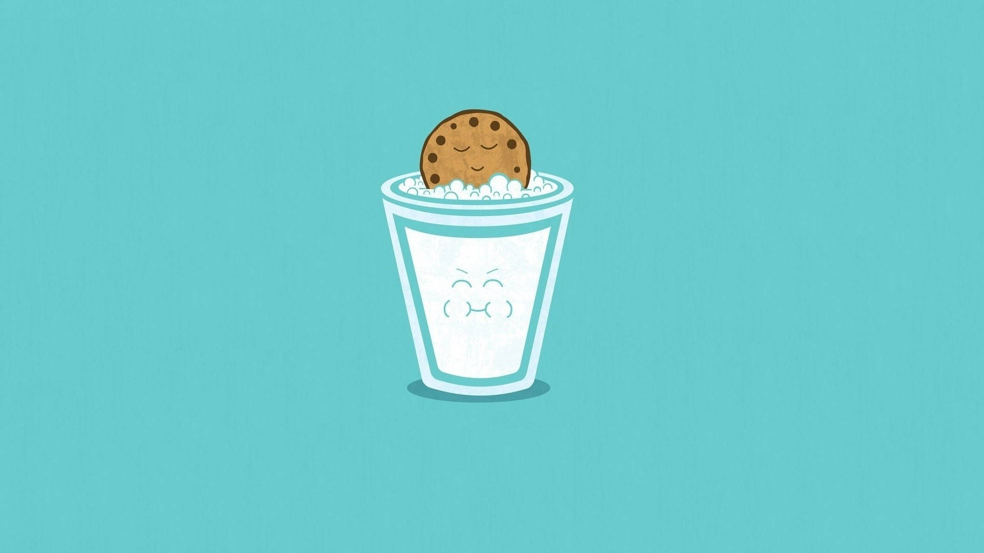 cute simple milk and cookie, cartoon cookie, smiling milk cup, Full HD Desktop Wallpaper