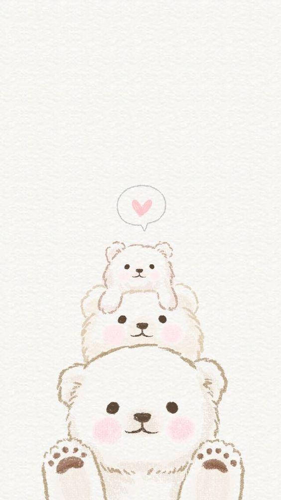 cute simple bears, polar bears, pink cheeks, SD Phone Wallpaper