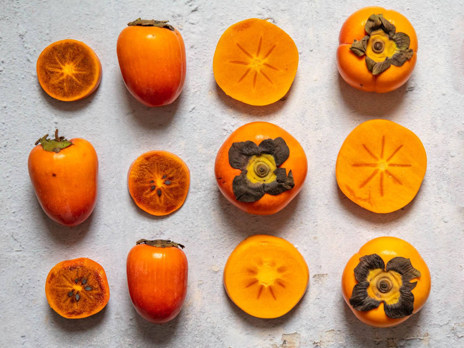 persimmon, vibrant orange flesh, star-shaped seeds, HD Desktop Wallpaper