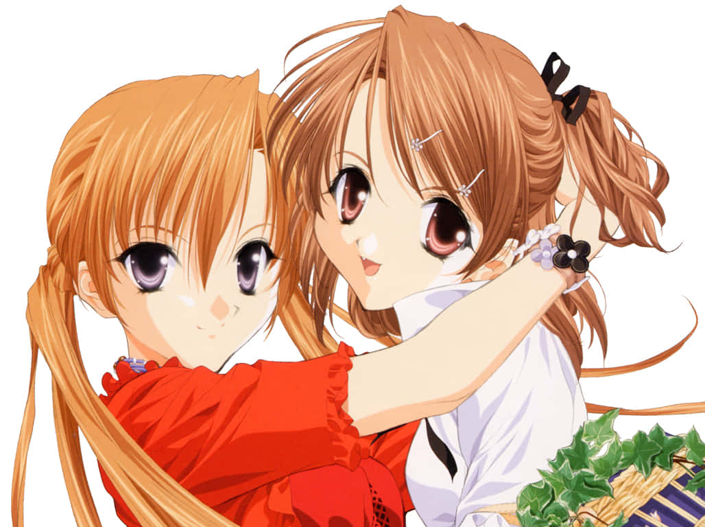 cute sisters, orange hair, red, SD Desktop Wallpaper