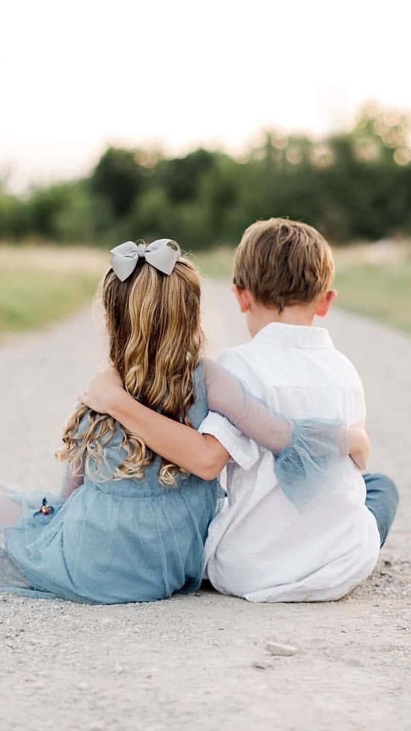 boy, cute sister, golden hour, HD Phone Wallpaper