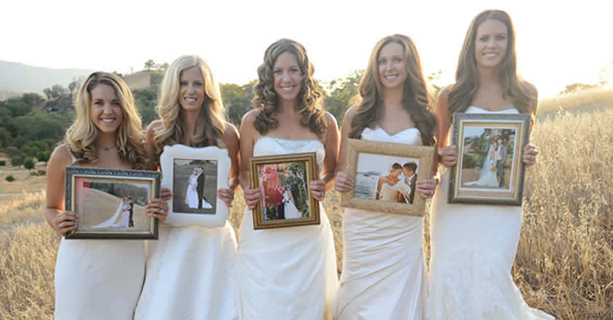 Joyful Moments of Togetherness - Cute Sisters at Wedding, five smiling bridesmaids, white dresses, SD Desktop Wallpaper