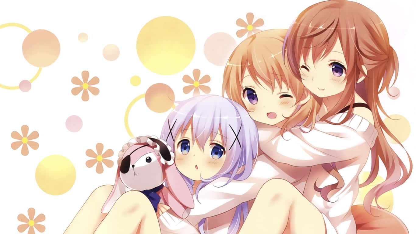 anime cute sisters, pastel flowers, glowing orbs, HD Desktop Wallpaper