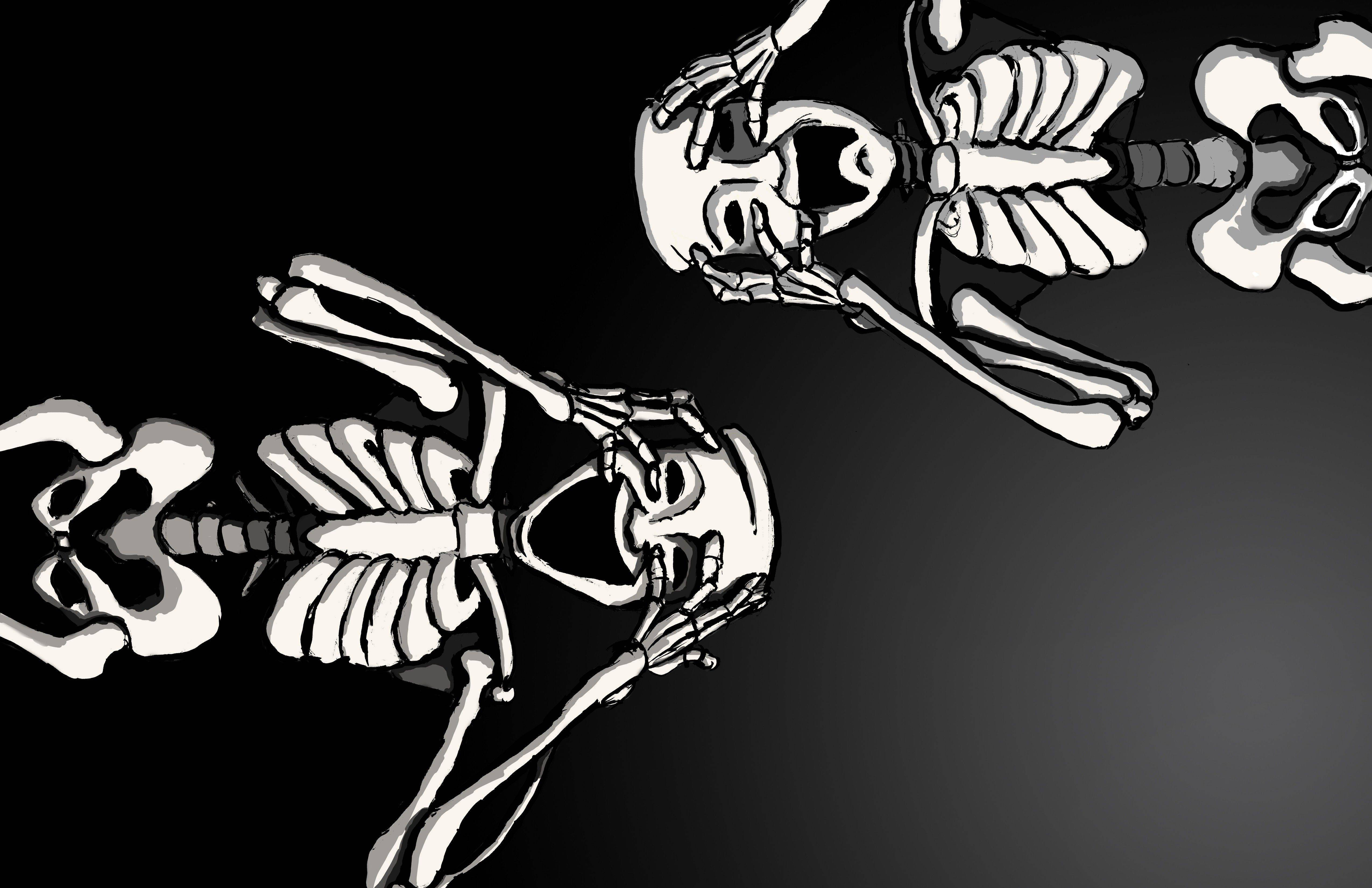 cute skeleton, stylized white skeletons, dynamic poses, 4K Desktop Wallpaper