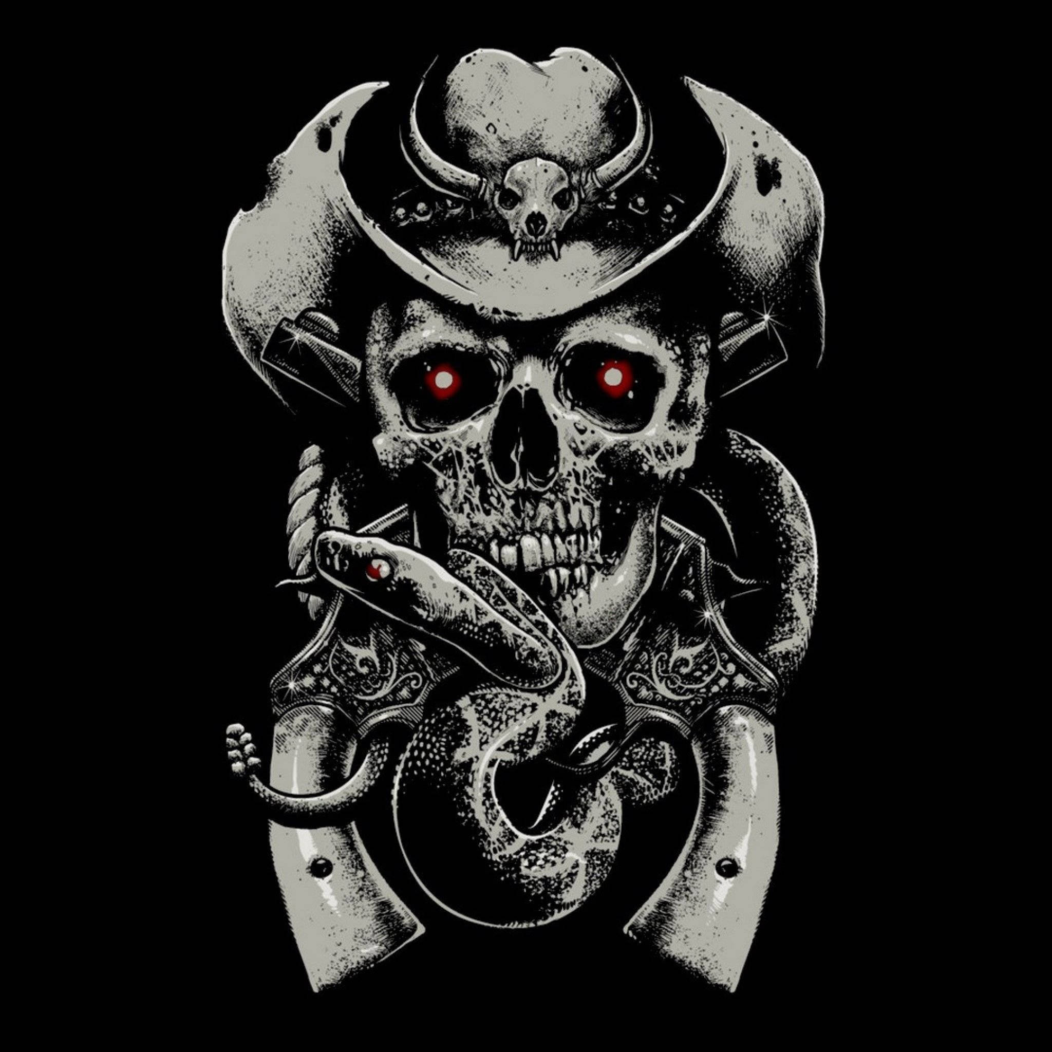 cute skeleton, cowboy hat, red glowing eyes, Full HD Desktop Wallpaper