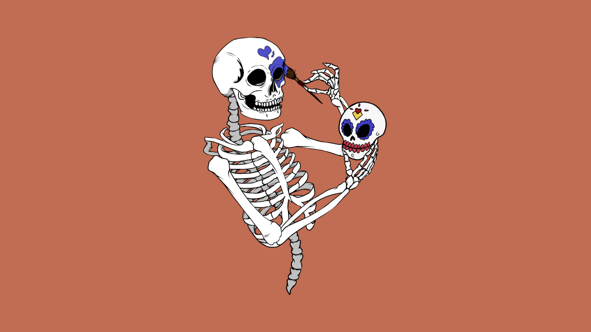 Cute Skeleton, skulls, colorful designs, Full HD Desktop Wallpaper