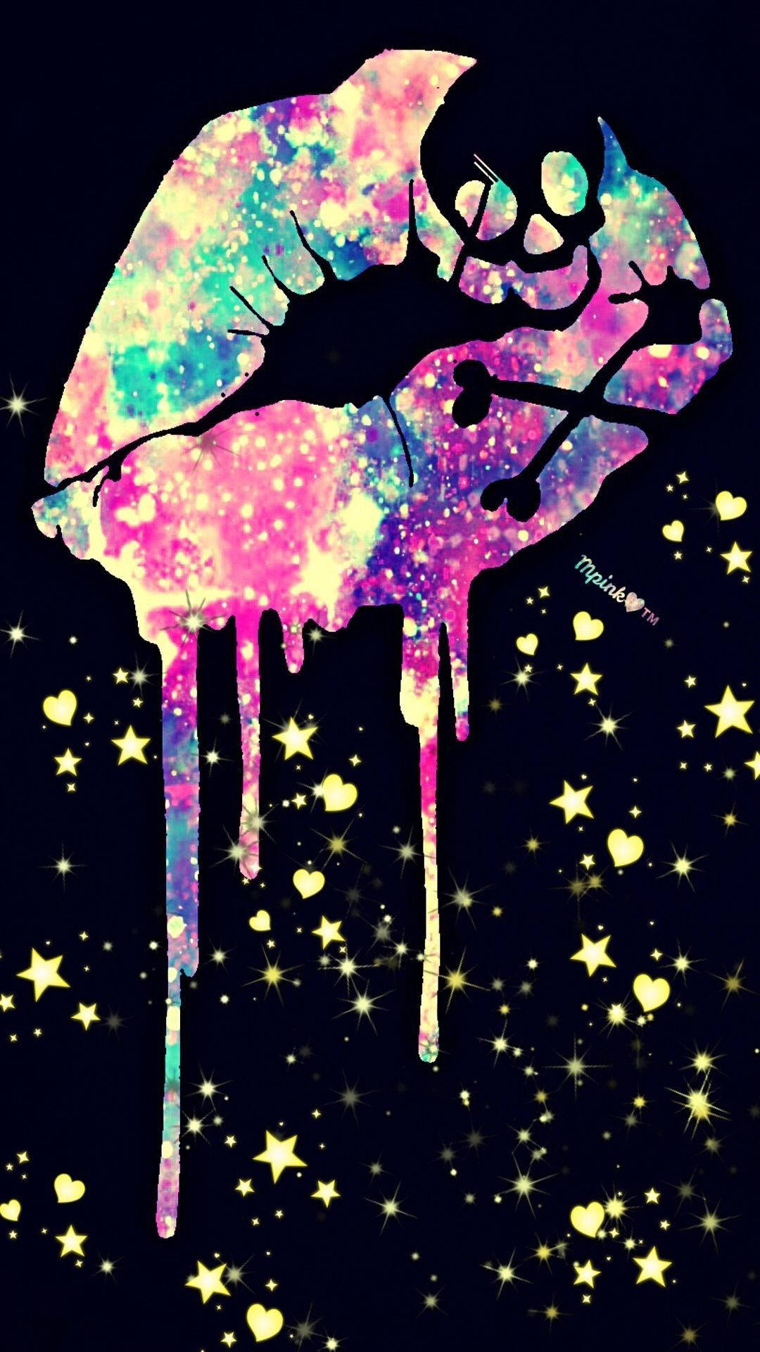 Cute Skeleton, pink lips, galaxy-colored, Full HD Phone Wallpaper
