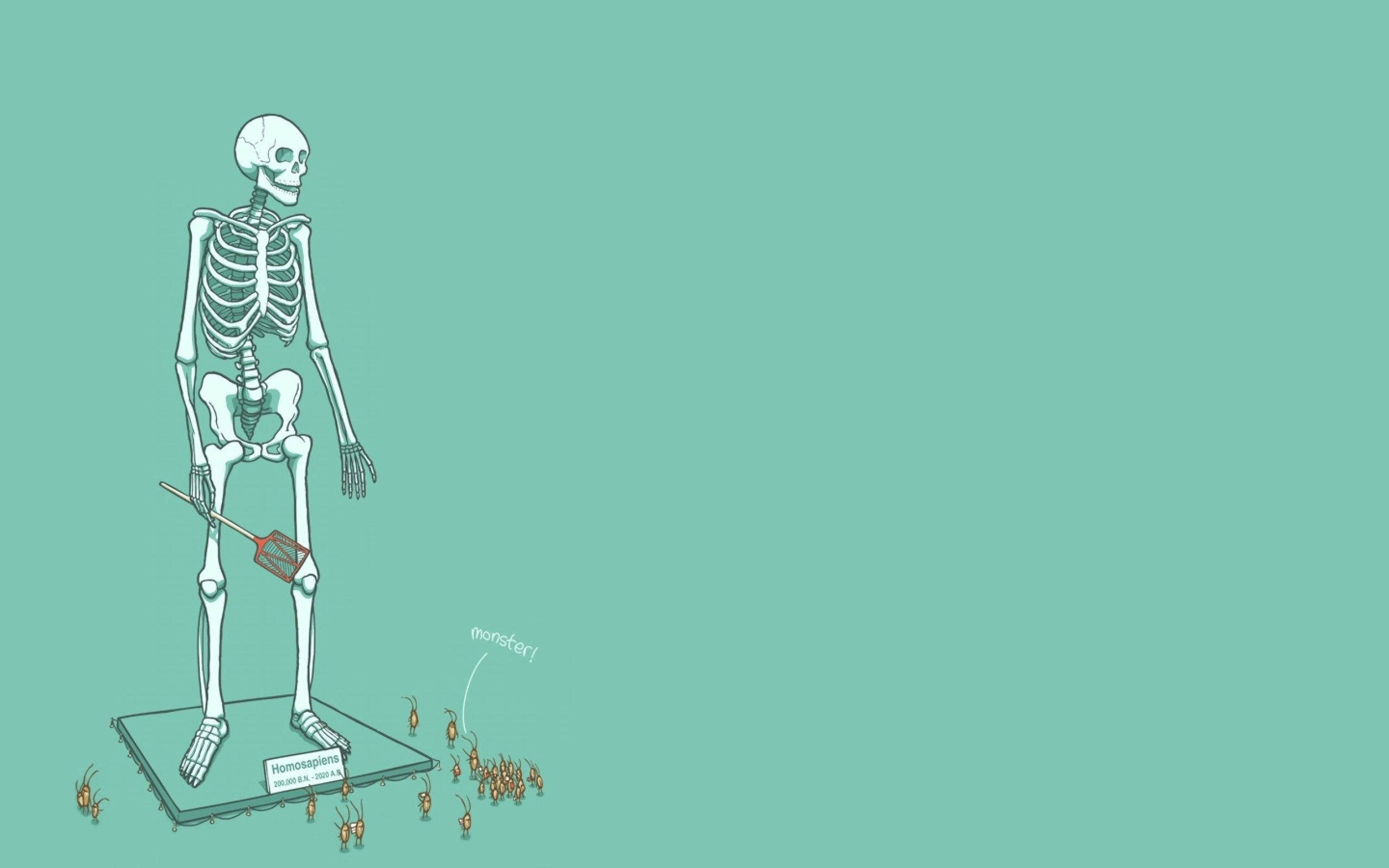 cartoon skeleton, platform, fly swatter, 2K Desktop Wallpaper