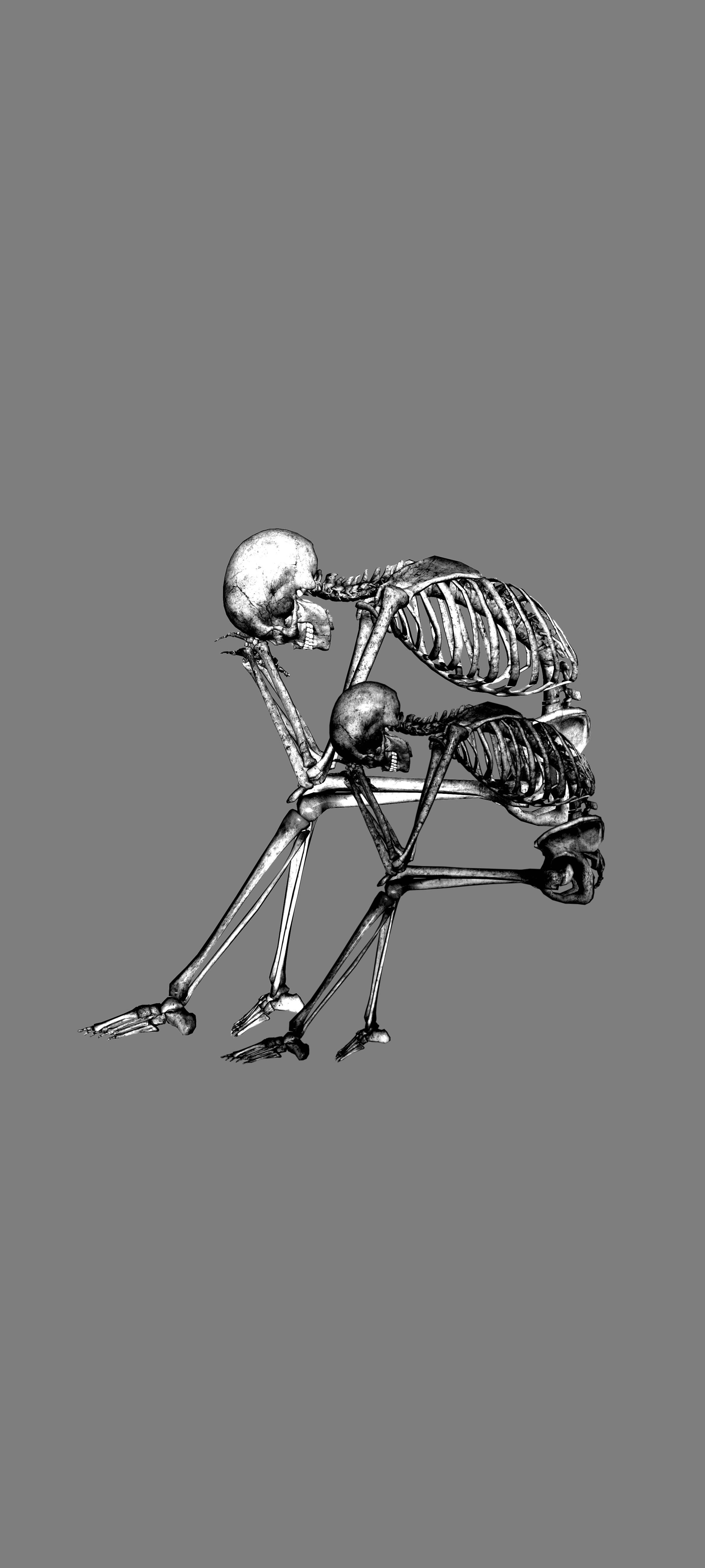 skeleton aesthetic, thinking skull, monochrome, 5K Phone Wallpaper
