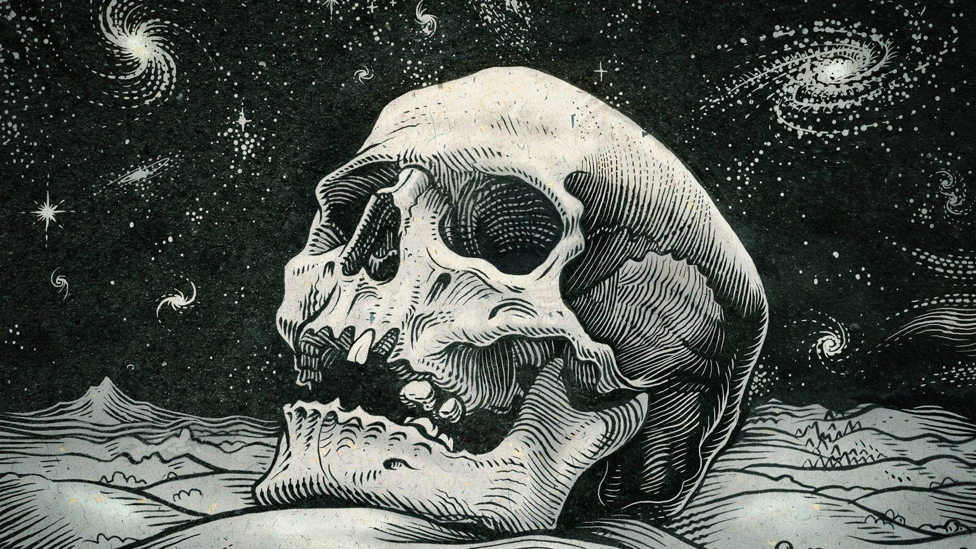 Cool Skeleton, skull, barren landscape, Full HD Desktop Wallpaper