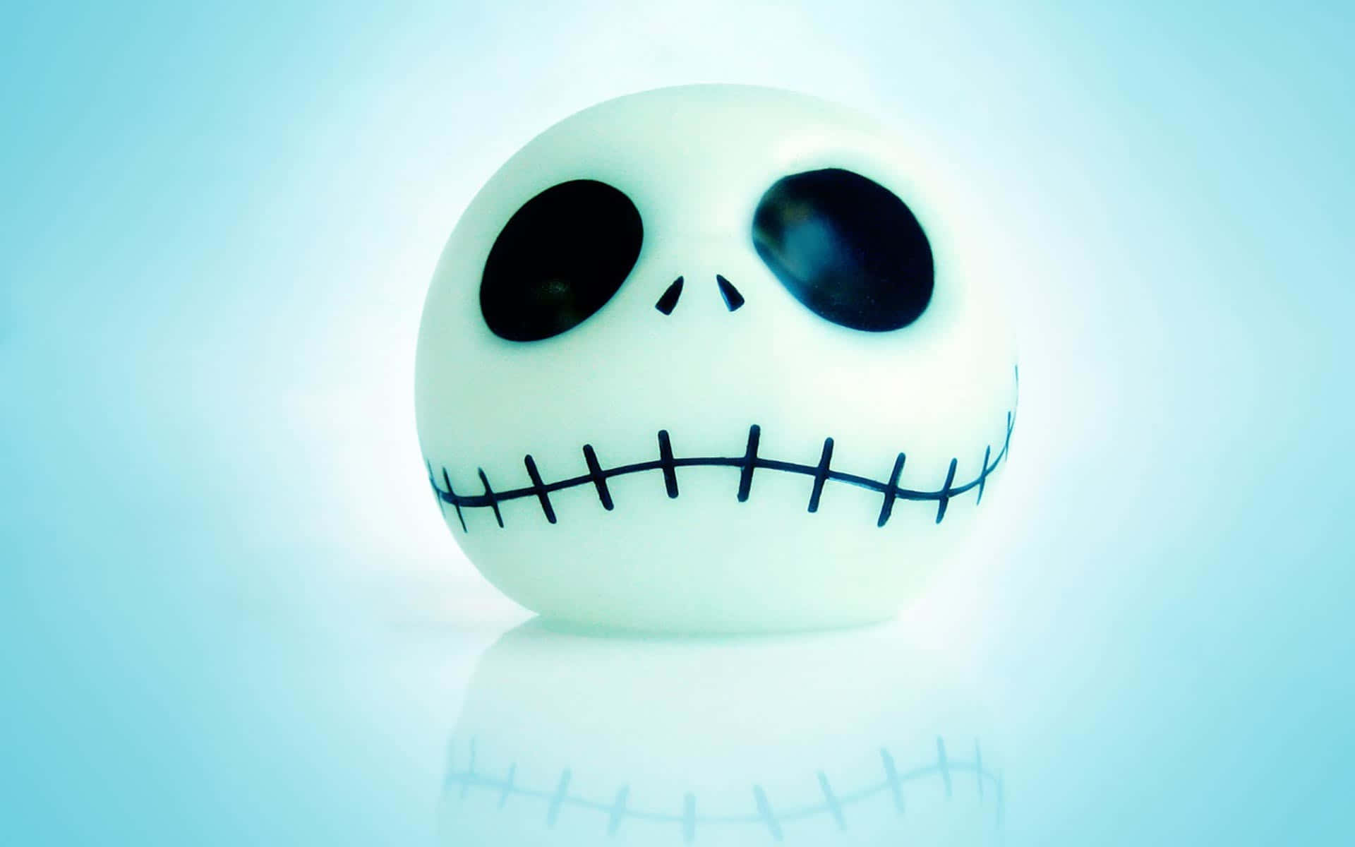 stylized skull figurine, stitched smile, white spherical skull, Full HD Desktop Wallpaper