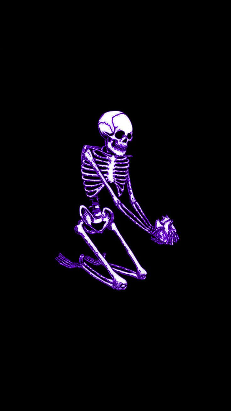 purple neon skeleton, glowing purple skeleton, dark void, HD Phone Wallpaper